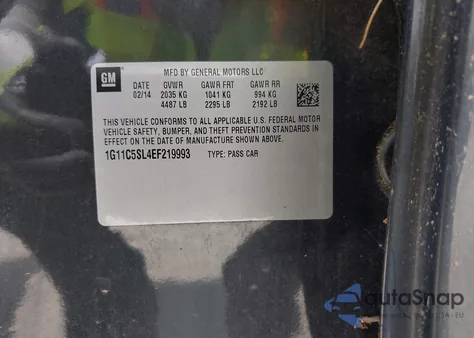 2014 Chevrolet Malibu 1Lt из США, поврежденный, VIN 1G11C5SL4EF219993